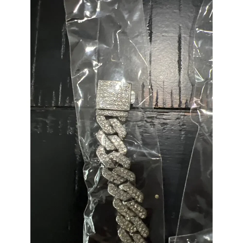 Iced Out Cuban Link Necklace/ Bracelet Set Men Hip Hop Rhinestone Silver 18